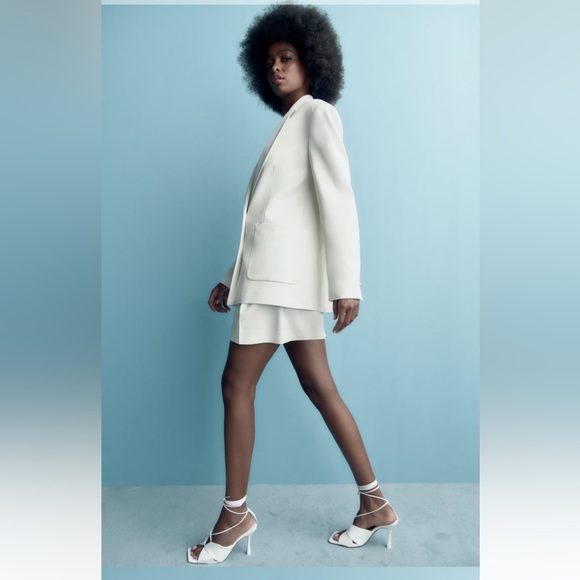 NWT ZARA BLAZER WITH PATCH POCKETS OYSTER WHITE SIZE S NWT - Picture 4 of 9